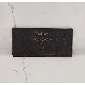 Ariat Mens Leather Checkbook Wallet Brown Not Used